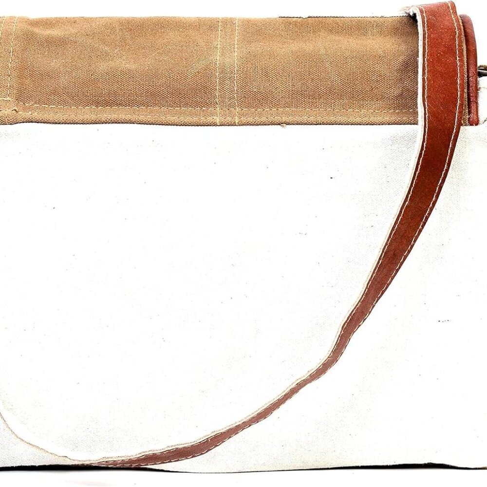 Canvas Leather Messenger Bag Women Men Crossbody Satchel 11" Travel Use - Picture 8 of 10